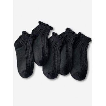 

5 Pair Heart Pattern Scalloped Trim Ankle Socks, Black
