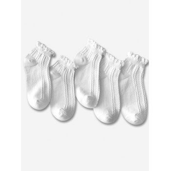 

5 Pair Heart Pattern Scalloped Trim Ankle Socks, White