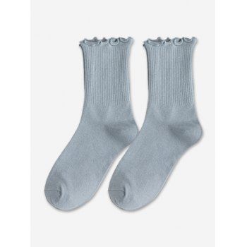 

Ribbed Lettuce Trim Crew Socks, Blue gray