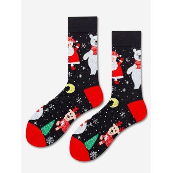 

Pair of Christmas Santa Claus Animals Pattern Crew Socks, Black