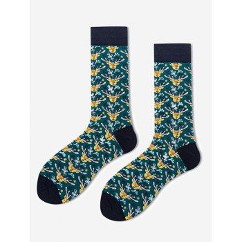 

Christmas Print Cotton Socks, Greenish blue