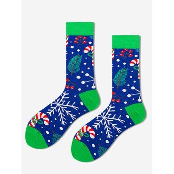 

Pair of Christmas Snowflakes Leaves Pattern Crew Socks, Blue