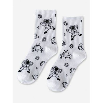 

Print Spaceman Spaceship Crew Socks, White