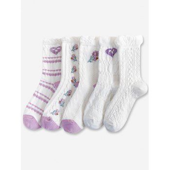 

5 Pairs Flower Braid Pattern Textured Socks Set, Multicolor c