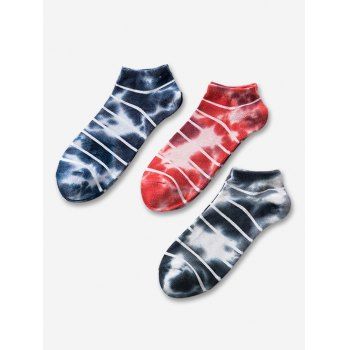 

3 Pairs Striped Tie Dyed Ankle Socks Set, Multicolor l