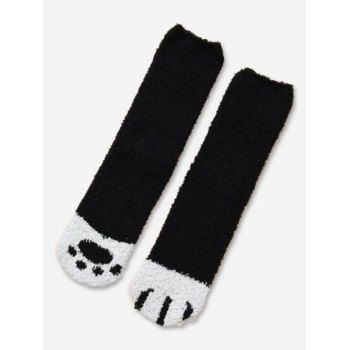 

Winter Cat Pad Pattern Terrycloth Mid-calf Socks, Black