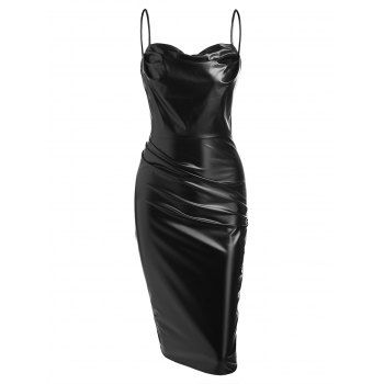 

Faux Leather Bodycon Midi Dress, Black