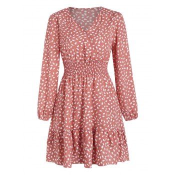 

Dotted Layered Flounce Lantern Sleeve Dress, Light pink