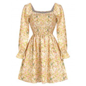 

Floral Print Smocked Poet Sleeve Dress, Yellow