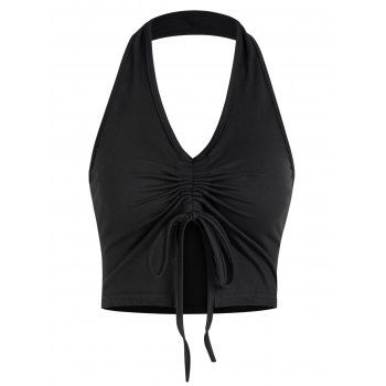 

Cinched Halter Slit Crop Tank Top, Black