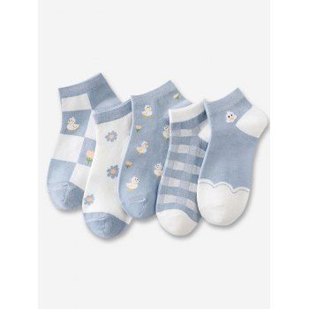 

5 Pairs Cartoon Floral Print Ankle Socks Set, Multicolor e
