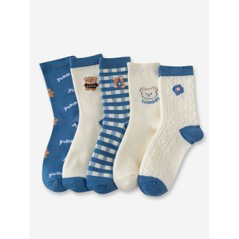 

5 Pair Printed Bear Plaid Quarter Socks Set, Multicolor b