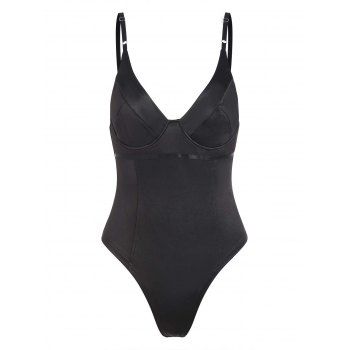 

Satin Underwire Corset Style Backless Bodysuit, Black