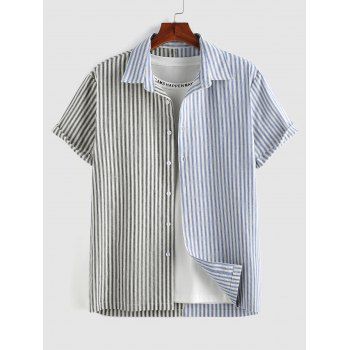 Contrasting Striped Short Sleeve Shirt, Light blue