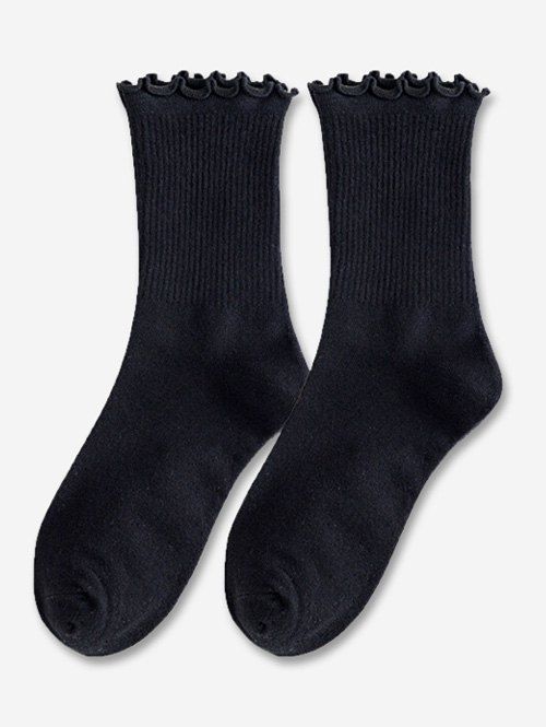 Chaussettes Côtelées à Ourlet en Laitue - Noir 