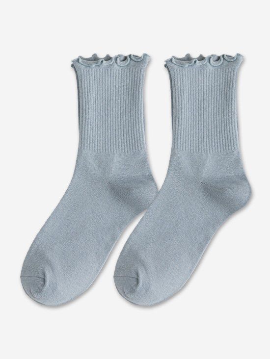 Chaussettes Côtelées à Ourlet en Laitue - Bleu gris 