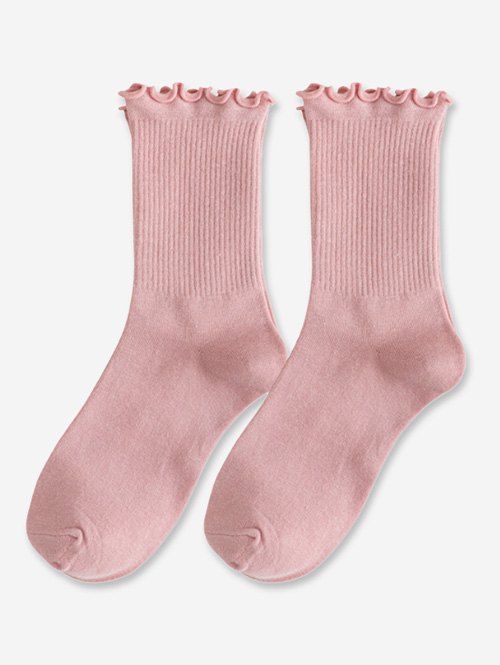 Chaussettes Ourlet en Laitue en Coton - Rose clair 