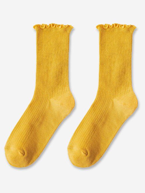 Chaussettes Ourlet en Laitue en Coton - Jaune Soleil 