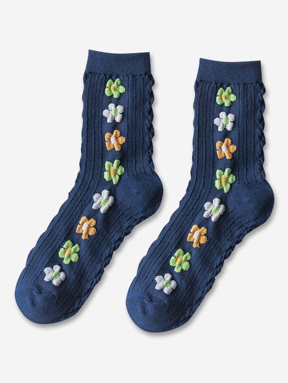 Chaussettes Texturées à Imprimé Fleur Tordue - Cadetblue 