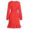 Polka Dot Ruffle Wrap Dress - RED M