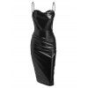 Robe Moulante Mi-Longue en Faux Cuir à Bretelle - Noir M