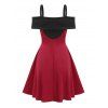 Plaid Cold Shoulder Lace Up Dress - RED 3XL