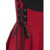 Lace Up Corset Style Cold Shoulder Plaid Dress - RED 2XL
