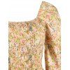 Floral Print Smocked Poet Sleeve Dress - YELLOW XL