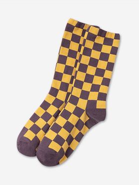 Sporty Checkerboard Pattern Mid Calf Socks