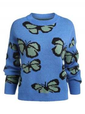 Loose Crew Neck Butterfly Pattern Sweater
