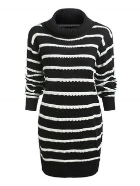 Turtleneck Stripe Jacquard Drop Shoulder Dress