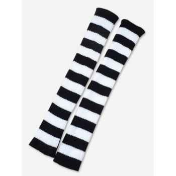 Striped Knee Length Knitted Leg Warmers - BLACK  