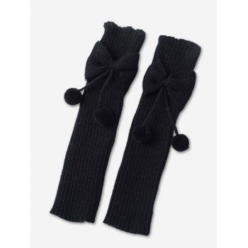 Winter Bowknot Ball Knitted Leg Warmers - BLACK  