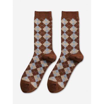 

Retro Argyle Pattern Winter Mid-calf Socks, Brown bear