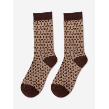 

Winter Retro Dots Pattern Mid Calf Socks, Brown bear