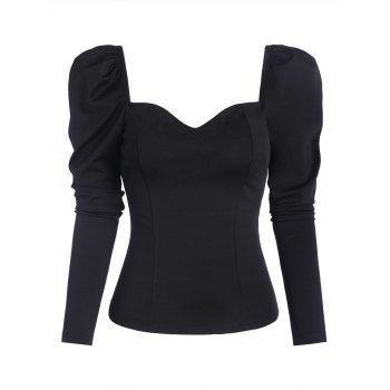 

Sweetheart Neckline Puff Sleeve Princess Seam T Shirt, Black