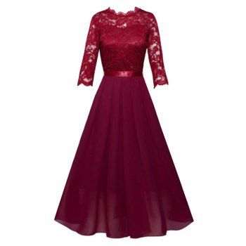 

Lace Insert Midi Cocktail Dress, Red