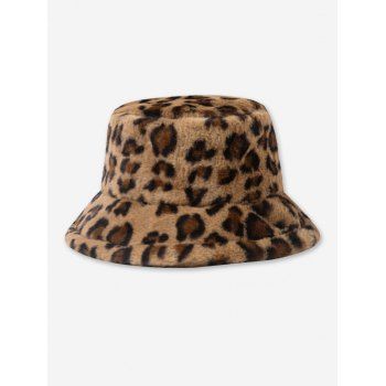 

Leopard Pattern Fluffy Faux Fur Bucket Hat, Brown