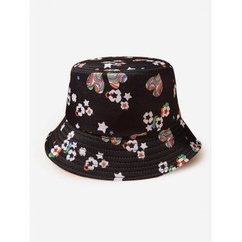 

Flower Heart Star Print Bucket Hat, Midnight blue