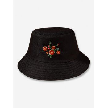 

Floral Embroidered Casual Bucket Hat, Black