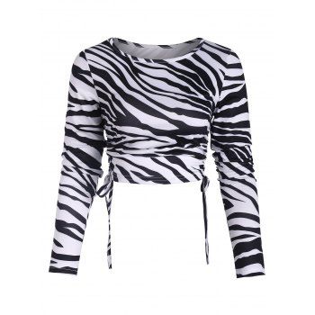 

Zebra Cinched Crop T Shirt, Black
