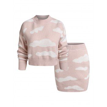 

Clouds Jacquard Sweater and Bodycon Skirt Set, Light pink