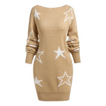 

Star Jacquard Mini Bodycon Sweater Dress, Light coffee