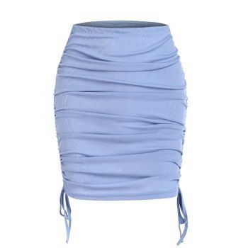 

Ribbed Cinched Bodycon Skirt, Light blue