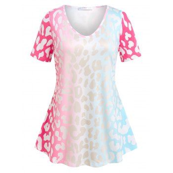 

Plus Size Ombre Leopard V Neck T Shirt, Multicolor