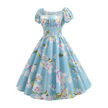

Floral Ruched Bust Empire Waist Dress, Light blue
