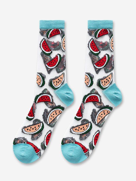 Chaussettes à Imprimé Fruit en Maille - Turquoise Moyenne 