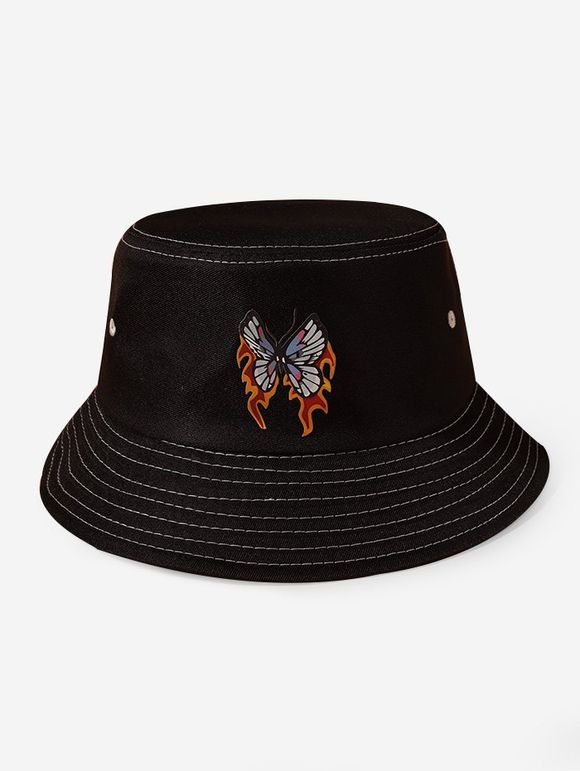 Chapeau Seau à Imprimé Papillon en Flamme - Noir 