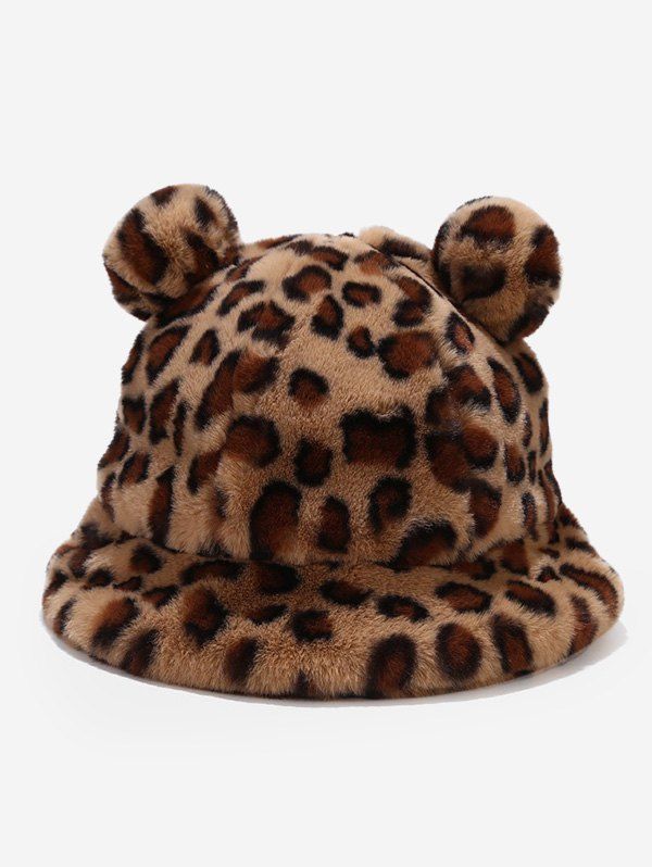 Pom Pom Faux Fur Fluffy Bucket Hat - LEOPARD 