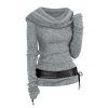 Hooded Cowl Front Belted Lace Up Sweater - LIGHT GRAY XL
